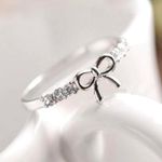 Dainty jewelry silver Bow crystal ring Photo 0
