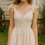 Anthropologie  LPA white milkmaid cottagecore eyelet mini dress small‎ romantic Photo 0