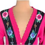 Vintage 90s Knit Pink Dark Floral Embroidered Cardigan Sweater Feminine Romantic Size M Photo 3