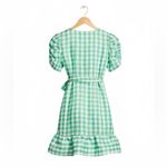 Tanya Taylor  Natasha Green Gingham Wrap Mini Dress Tie Waist Photo 1
