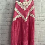Umgee  hot pink crinkle fabric crochet mini dress or tunic top size Large boho Photo 1