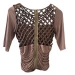 Calla Ruched Lattice Blouse Mauve Cutout Top Clubwear Y2K Stretch sz L Pink Size L Photo 4