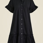 J.Crew  Amelia Cotton Poplin Shirt Dress in Black Size XXS Mini Ruffled Photo 0