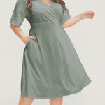 Bloomchic Eyelet Dress Plus Size Short Sleeve Sage Green Midi with Pockets 12 Photo 0