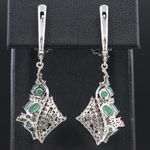 STERLING SILVER 925 LATCH BACK GENUINE EMERALD W/MULTI COLOR SAPPHIRE EARRINGS Green Photo 6