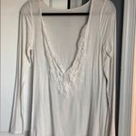 Ecote White Crochet Open Back Long Sleeve Shirt Photo 0