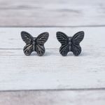 Butterfly Stud Earrings For Pierced Ears Dark Metal Photo 1