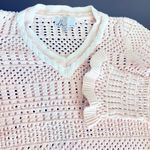 DH tennis pullover sweater, pointelle knit, baby pink w. white cableknit detail Photo 1