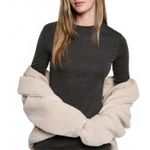 Mango Cotton Blend Long-Sleeved Slit Dress NWT Charcoal Photo 5