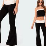 Edikted  Black White Contrast Fold Over Low Rise Flare Pants Leggings XL Photo 1