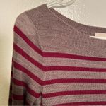 Loft  Boatneck Tunic Sweater Brown PInk Stripes Photo 5