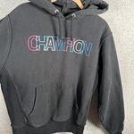 Champion Vintage Reverse Weave Hoodie Medium Spellout Logo Black Pullover Photo 11