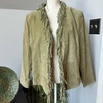 Dialogue Womens Sage Pastel Green Genuine Leather Short Suede Jacket Fringe Western Large Photo 1