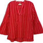 Loft Ann Taylor  The Softened Shirt‎ Red White Striped Bell Sleeve Tunic Top - M Photo 9