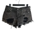 Free People  Loving Good Vibrations Distressed Cut Off Black Denim Shorts Photo 1