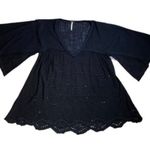 Free People Summer Lovin Top Black Linen Blend Oversized  Blouse small Photo 2