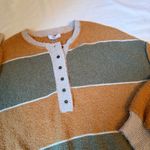 Striped color block textured sweater with snaps size large Green Photo 1