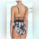 Nicole Miller  Black and White Leaf Print Swimsuit Size 6 Photo 3
