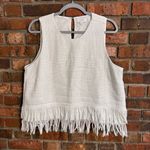 Mud Pie  womens River Fringe tweed sleeveless top office preppy white L Photo 0