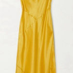 Reformation  Large Torin Silk Dress Turmeric Midi Slip Halter Cowl Neck Holiday Photo 0
