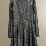 Guess  Gray/Black Gold Metallic A-line Long Sleeves Dress Sz L Work Special Event Photo 0