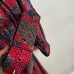 Vintage 70’s Leslie Fay ornate floral paisley challis Mod belted shirt dress Red Size 14 Photo 8