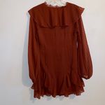 ASOS NWOT $55 Design Rust Lace Trim Long Sleeve Swiss Dot Textured Mini Dress 2P Photo 6