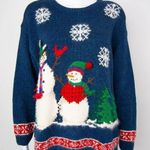 Vintage Croft & Barrow Christmas sweater with 3D snowman cardinal, L Blue Size L Photo 0