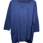 Fresh Produce  Slub Cotton Tunic‎ Top Women XL Blue Asymmetric Pocket 3/4 Sleeve Photo 0