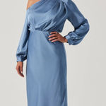 Elwood Satin Off Shoulder Maxi Dress Small NEW Blue Revolve‎ Photo 0