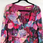 Gianni Bini Floral Dress Lined Balloon Sleeves Flirty Tie Front Keyhole medium Photo 2