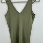 Topshop  Olive Green V-Neck Ribbed‎ Tank Top Double Strap Casual Womens NWT Photo 0