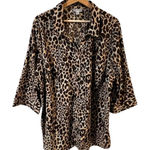 Catherines  Leopard Print Roll Tab Sleeve Button Up Top 2X Relaxed Office Mature Photo 0