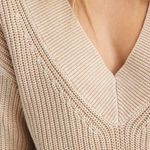 Aerie Sweater Chunky Deep V Neck Oversized 100% Cotton Beige M NWT Photo 3