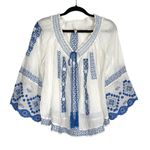 Free People Silver Spring Blue and White Embroidered Crochet Boho Blouse XS Photo 2