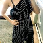 Bardot NWT  black stripe ruffle shoulder dress Photo 3