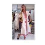 Julia Amory 𖤗 Casablanca Caftan Midi Dress 𖤗 White Red Moroccan Embroidery 𖤗 XS Photo 1