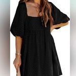 NEW Square Neckline Textured Puff Sleeve Chiffon Mini Dress M Black Size M Photo 0