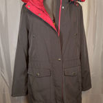 Nautica Womens Gray Water Resistant Jacket Hooded Full Zip Rain Parka Large Line Photo 0