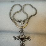 Sterling Silver 925  Snake Chain & Jasper Cross Pendant Necklace Photo 3