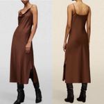 ALLSAINTS Hadley Satin Midi Slip Chocolate Dress Size US 10 Brown Photo 10