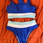 Blue And White Striped Bikini Set Photo 0