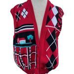 Vintage Red Koret Cotton Large Sweater Vest, Layering Vest, Womens Sweater Vest Photo 0