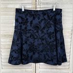 Roz & Ali  Flared Pull On Midi Skirt Navy with Black Floral Flocked Velvet-XL Photo 0