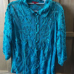 Joni B. Teal Embroidered Women's Top Blue Size M Photo 0