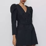 ZARA Women Belted Puff Shoulder Jacket Dress Black 7832/504/800 Sz M Photo 0