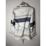 Chico's Womens 0 US 4/6 Blanket Coat Jacket Cream Striped Pockets Belt 2 Button Photo 4