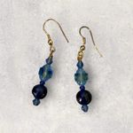 Vintage Estate Art Deco Faceted Little Beads Dangle Earrings Pierced Blue Photo 6