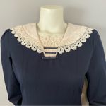 Vintage Victorian Dress Lolita Lace Collar Navy Blue Bow Back Whimsigoth Pockets Photo 13