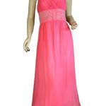 Oleg Cassini OC PINK SILK CHIFFON BEADED HALTER FORMAL DRESS (2) Photo 0